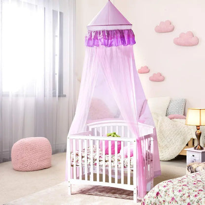 Princess-Style Dome Canopy Net with Ruffled Lace Trim
