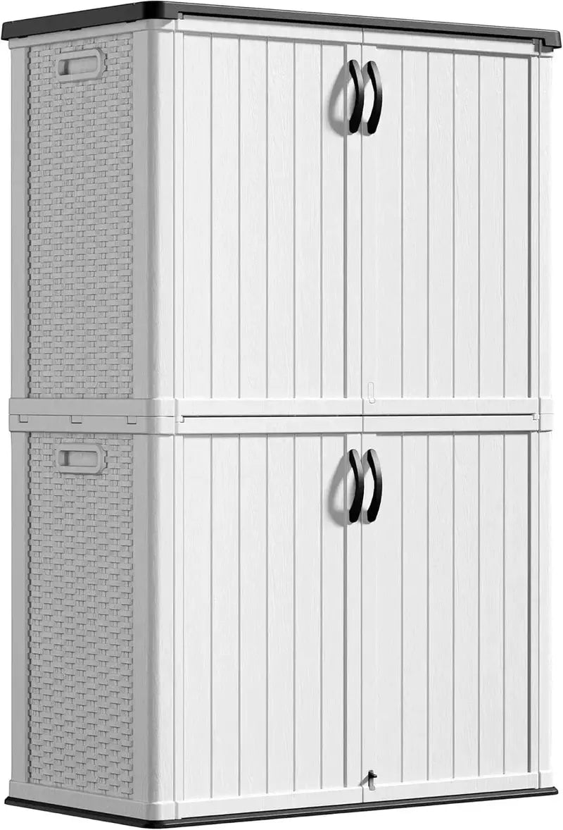 Greesum Horizontal Resin Storage Shed  27 Cu. Ft. Weather-Resistant Outdoor Cabinet for Patio or Garden