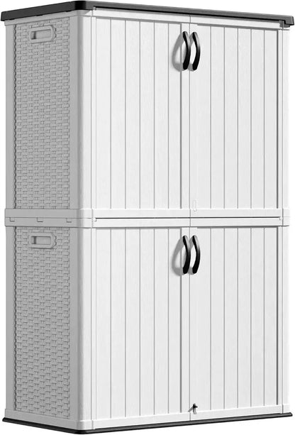 Greesum Horizontal Resin Storage Shed  27 Cu. Ft. Weather-Resistant Outdoor Cabinet for Patio or Garden