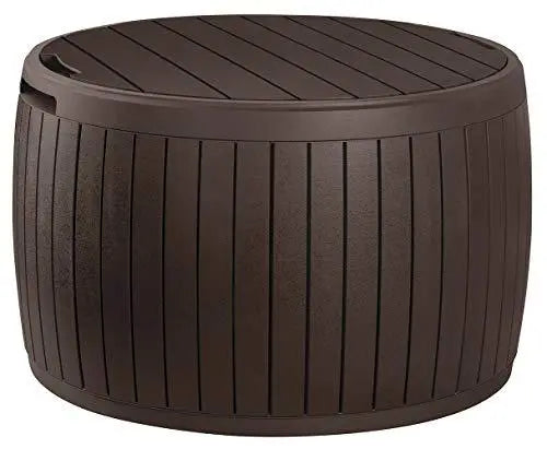 Keter Circa Outdoor Storage Table  37-Gallon Round Deck Box in Brown