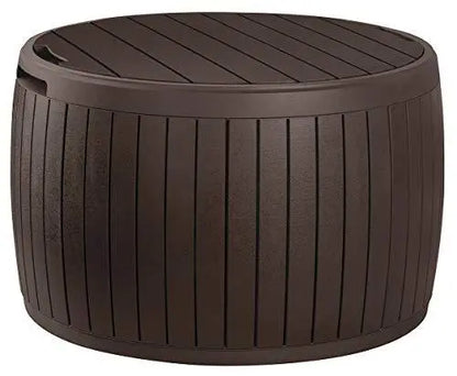 Keter Circa Outdoor Storage Table  37-Gallon Round Deck Box in Brown