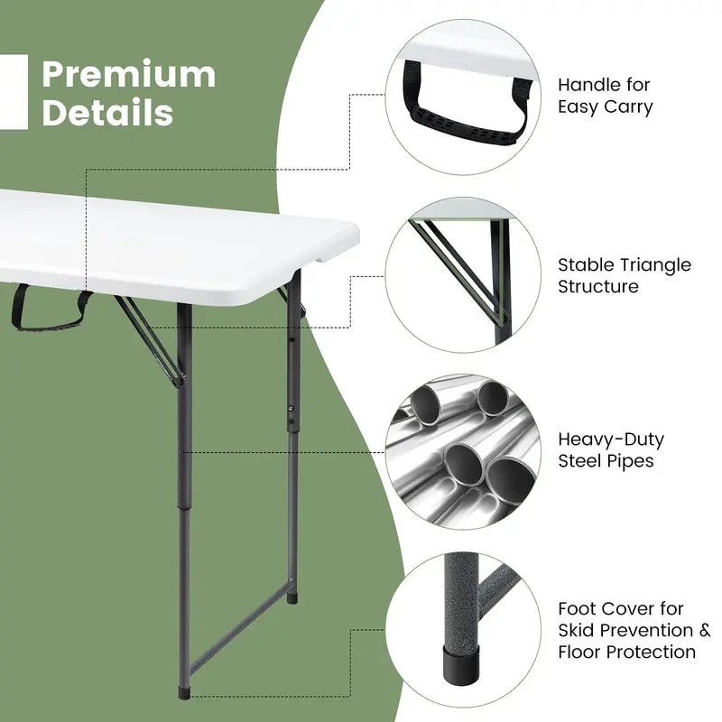 HDPE Folding Picnic Table  Lightweight Portable Dining or Camp Table for Indoor and Outdoor Use