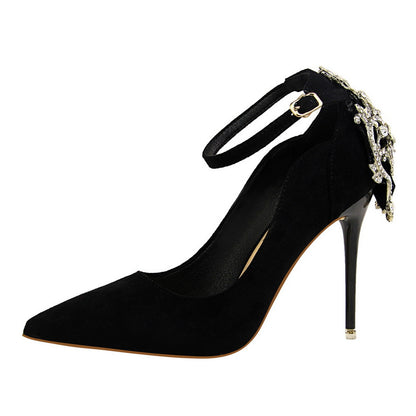 Escarpins en Suédine à Talons Aiguilles et Strass