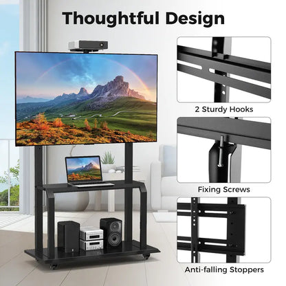 Rolling TV Stand with Camera Shelf and AV Storage Compartments