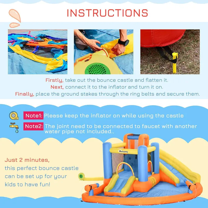 5-in-1 Inflatable Water Park for Kids — Slide, Bounce House, Climbing Walls, Dual Water Cannons & Splash Pool
