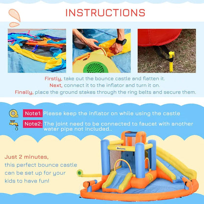 5-in-1 Inflatable Water Park for Kids — Slide, Bounce House, Climbing Walls, Dual Water Cannons & Splash Pool