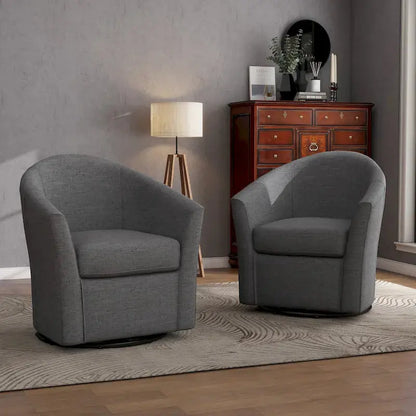 Set of 2 Modern Swivel Barrel Chairs  Upholstered Living Room Accent Seating with 360-Degree Rotation