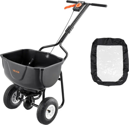 60-Lb Walk-Behind Broadcast Spreader  All-Terrain Push Spreader with 10″ Pneumatic Tires & Adjustable Spread Width