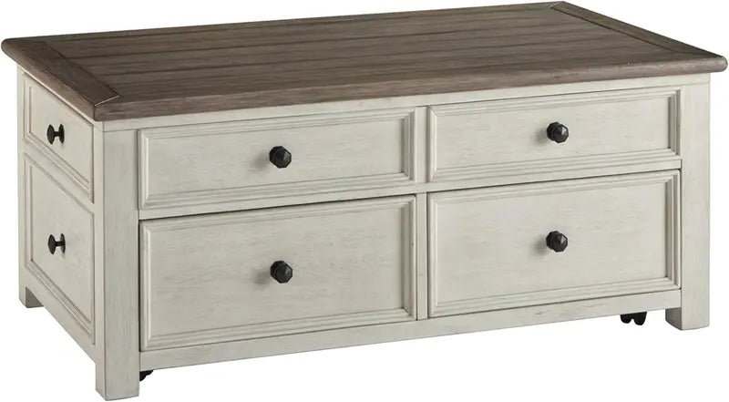 Ashley Bolanburg Lift-Top Coffee Table with Storage Drawers  Antique Cream and Brown Finish