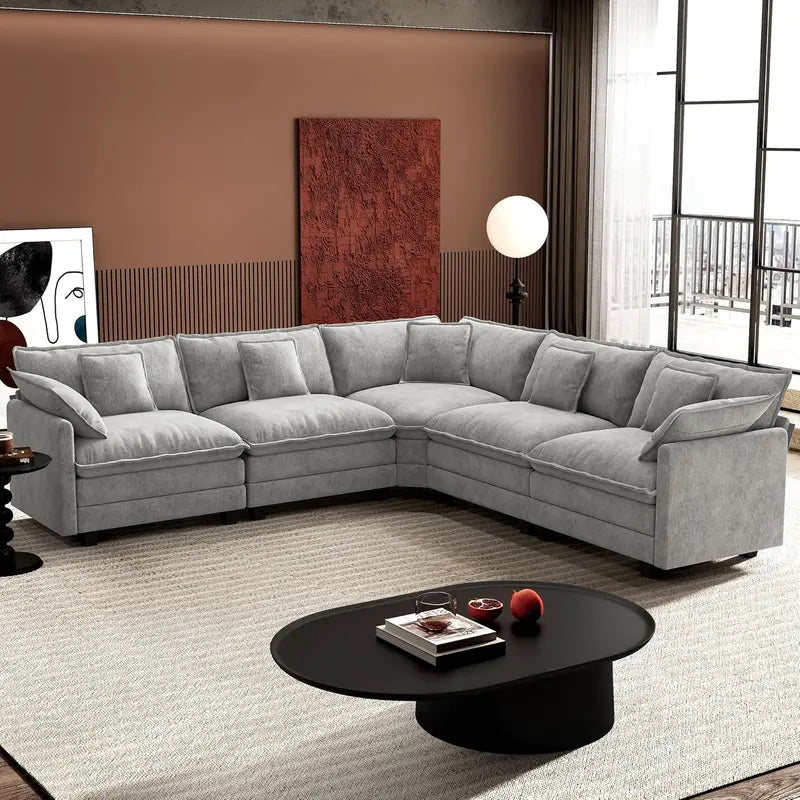 ihanherry 146-Inch Modern U-Shaped Modular Cloud Sofa  Customizable Layout