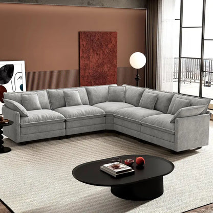 ihanherry 146-Inch Modern U-Shaped Modular Cloud Sofa  Customizable Layout