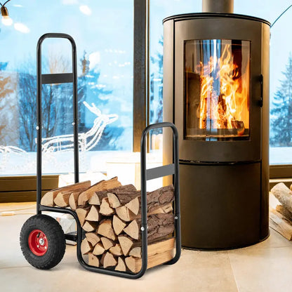 Log Cart for Firewood Transport  Indoor/Outdoor Storage Mover with Durable Rubber Wheels