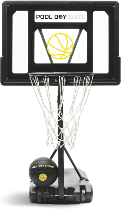 All-in-One Adjustable Pool Basketball Hoop  Includes Composite Ball, Air Pump, Tools & Matte Black Heavy-Duty Frame