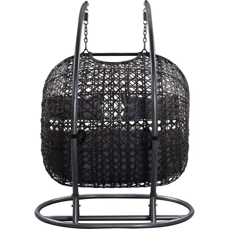 Woven Wicker Patio Swing Chair  All-Weather Resin, Curved Backrest, Powder-Coated Frame