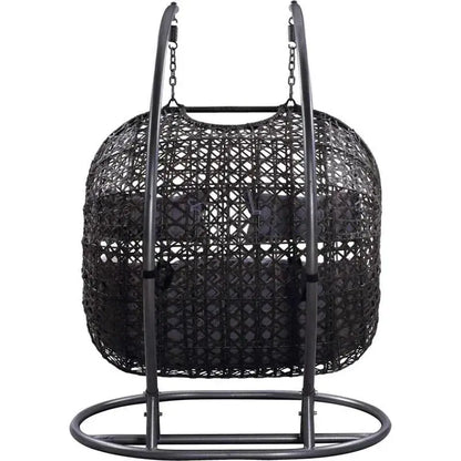 Woven Wicker Patio Swing Chair  All-Weather Resin, Curved Backrest, Powder-Coated Frame
