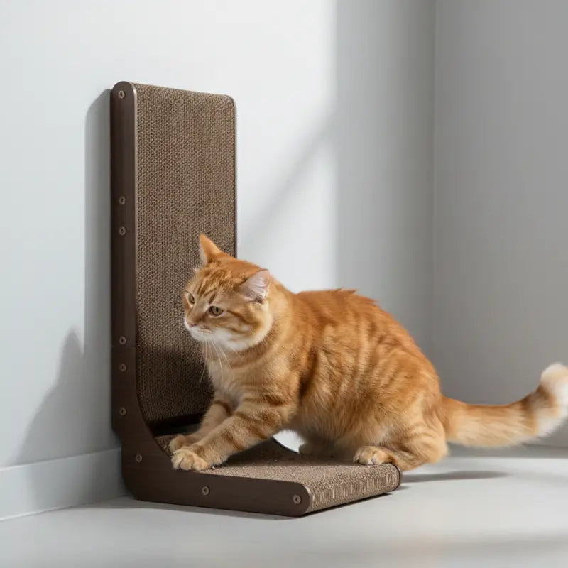 L-Shaped Cardboard Cat Scratcher Featuring Vertical and Horizontal Surfaces
