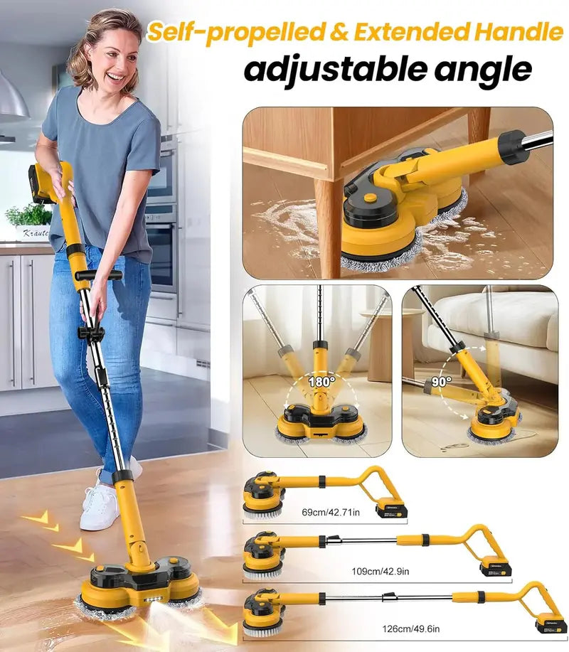6000mAh Cordless Electric Mop M1  800RPM Power Scrubber with LED Display, Spray Function & Rotating Head