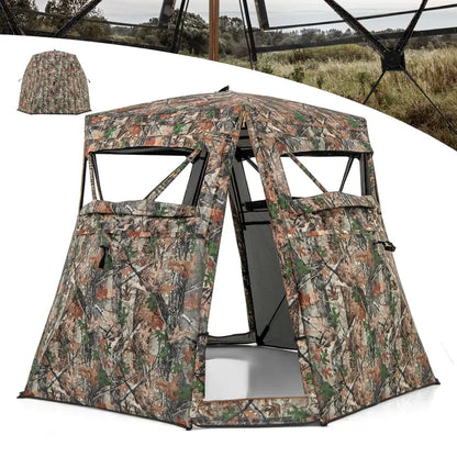 Camouflage Hunting Blind Tent  One-Way Visibility & 360° Panoramic Viewing