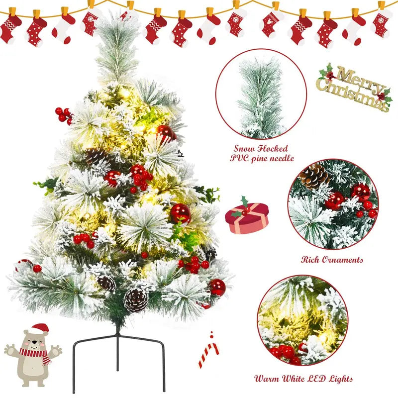 Set of Two 2-Foot Pre-Lit Snow-Flocked Pathway Christmas Trees