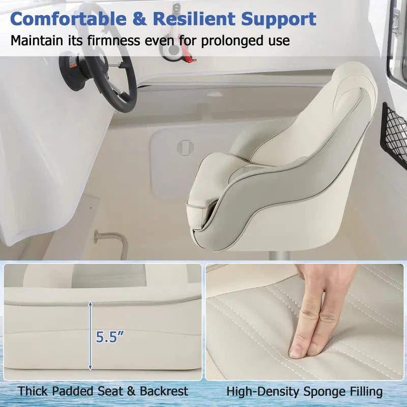 Waterproof Pontoon Captain Seat  Bucket Style with Thick Sponge Padding & PVC Leather Cover