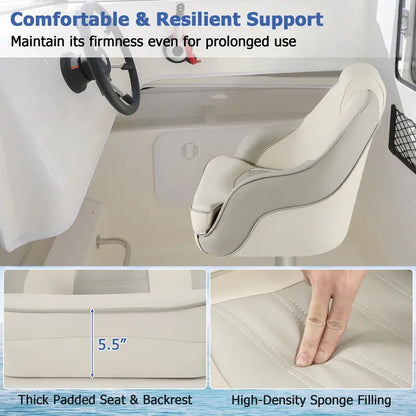 Waterproof Pontoon Captain Seat  Bucket Style with Thick Sponge Padding & PVC Leather Cover