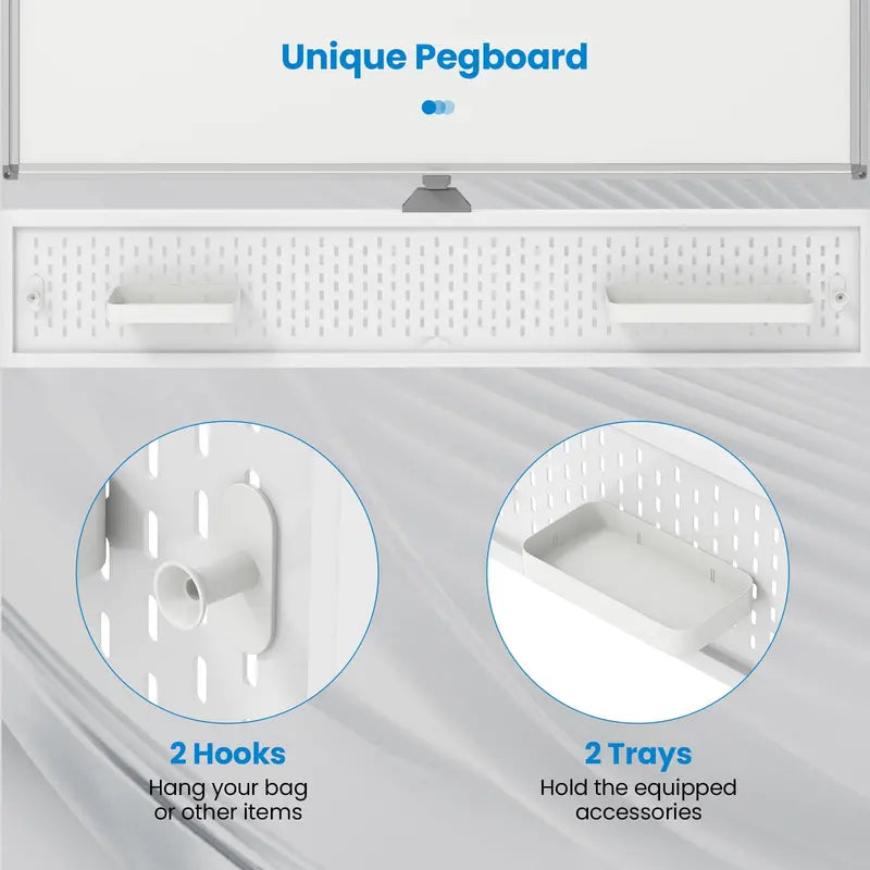 Height-Adjustable Rolling Dry Erase Board  48″ x 36″ Whiteboard with Pegboard, Storage Hooks, Trays & Magnets