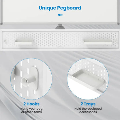 Height-Adjustable Rolling Dry Erase Board  48″ x 36″ Whiteboard with Pegboard, Storage Hooks, Trays & Magnets