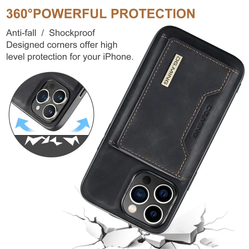 Executive Black Leather iPhone Wallet Case  Sleek, Functional & MagSafe Ready