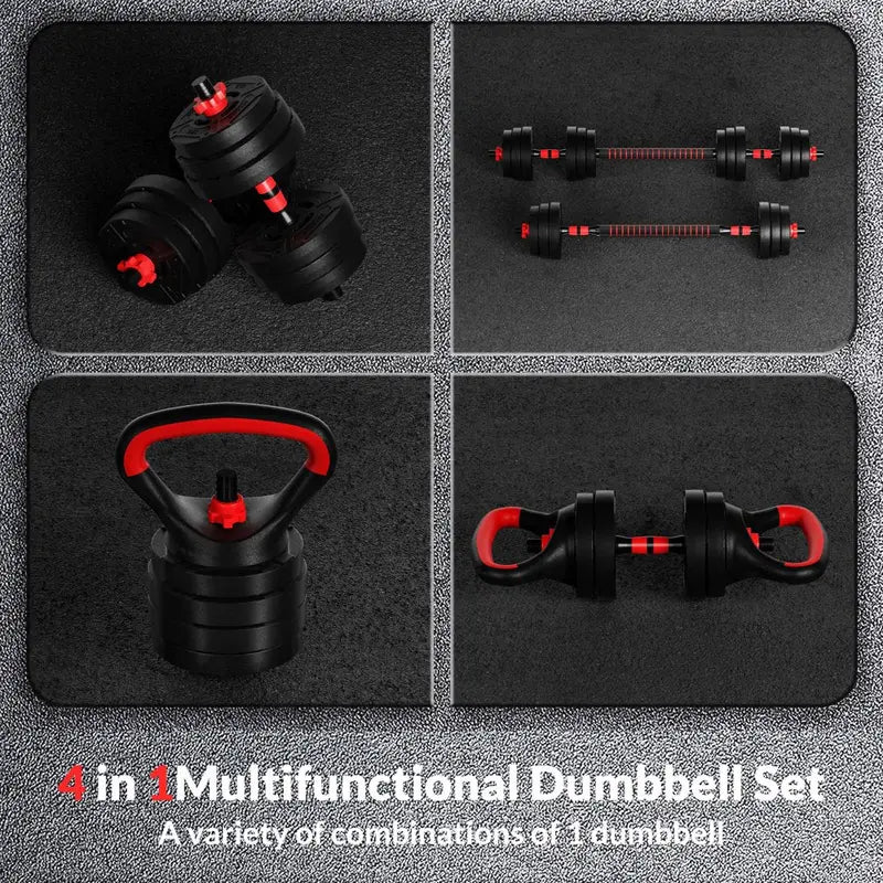 BalanceFrom 60LB Adjustable 4-in-1 Weight Set  Dumbbell, Barbell, Kettlebell & Push-Up Handles