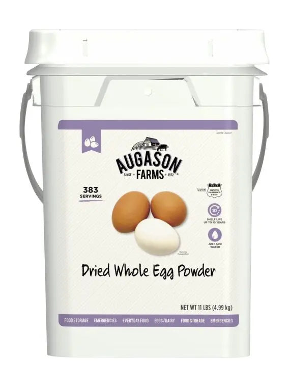Augason Farms Whole Egg Powder — 11 lb Emergency Food Supply (4-Gallon Pail, 383 Servings)