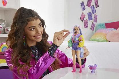 Barbie Extra Fashion Doll with Wavy Lavender Hair, Colorful Butterfly Sweater, Accessories & Pet