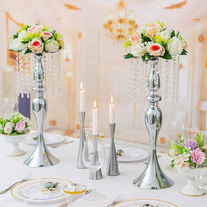 Sziqiqi Gold Tall Crystal Centerpiece Riser with Beads, 21.3″ for Weddings & Events, Pack of 10
