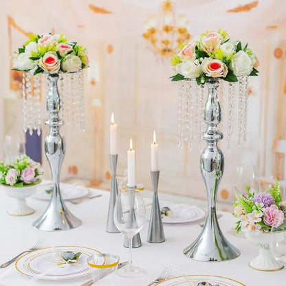 Sziqiqi Gold Tall Crystal Centerpiece Riser with Beads, 21.3″ for Weddings & Events, Pack of 10
