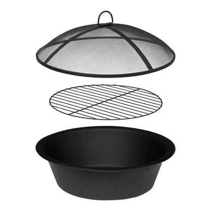Hampton Bay 22″ Steel Fire Pit Insert Set, 3-Piece, Black, Fits Wood Burning Pits