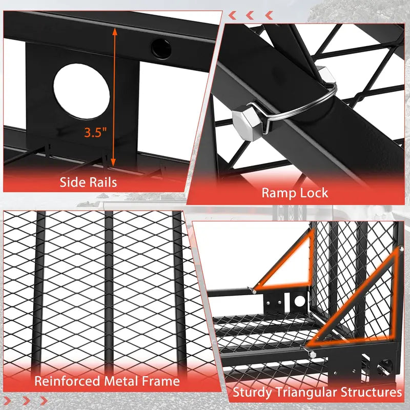 Hitch-Mount Wheelchair Carrier with Loading Ramp and Dual Secure Tie-Down Straps