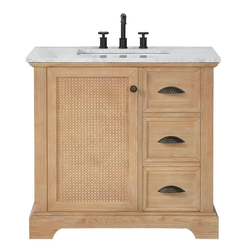 Hervas Bathroom Vanity  Natural Marble Top Console Cabinet (Mirror Not Included)