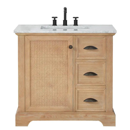 Hervas Bathroom Vanity  Natural Marble Top Console Cabinet (Mirror Not Included)