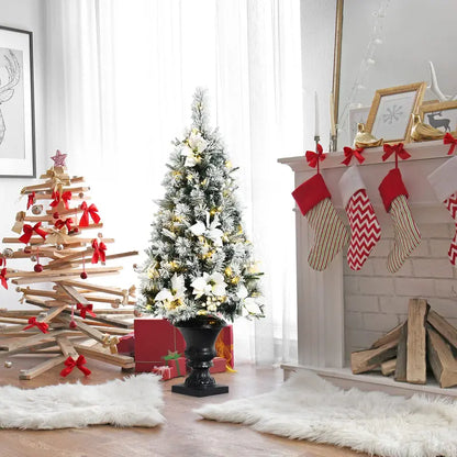 White Flocked Entryway Christmas Tree with Warm White Pre-Installed LED Lights