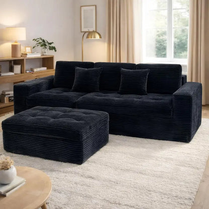 135″ Minimalist Corduroy Sectional  Compressed High-Density Foam Lounge Sofa with Anti-Slip Base