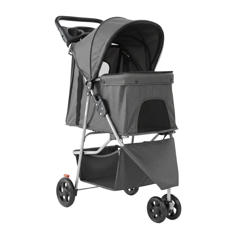Lightweight Foldable Pet Stroller for Dogs & Cats with Canopy, Basket, and Storage