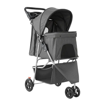 Lightweight Foldable Pet Stroller for Dogs & Cats with Canopy, Basket, and Storage