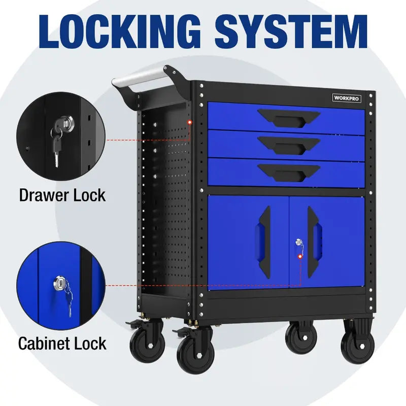 WORKPRO 27.5-Inch 3-Drawer Rolling Tool Chest with Heavy-Duty Casters