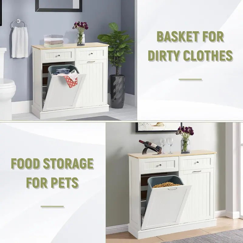 LOUVIXA Double Hidden Trash Can Cabinet  Tilt-Out Organizer with Two Integrated Waste Bins