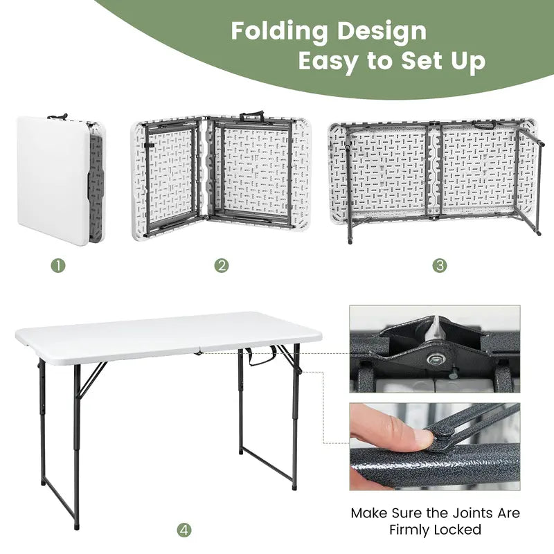 HDPE Folding Picnic Table  Lightweight Portable Dining or Camp Table for Indoor and Outdoor Use