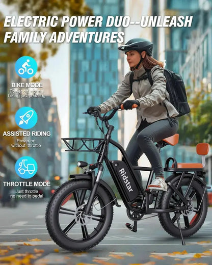 Bopzin 1000W Electric Fat-Tire Bike  48V 15Ah Removable Battery, 20″ x 4″ Tires