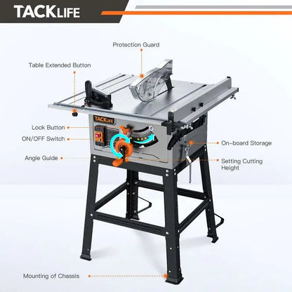 TACKLIFE 10-Inch 15-Amp Table Saw with 45° Bevel Cut & 24-Tooth Blade (MTS01A)