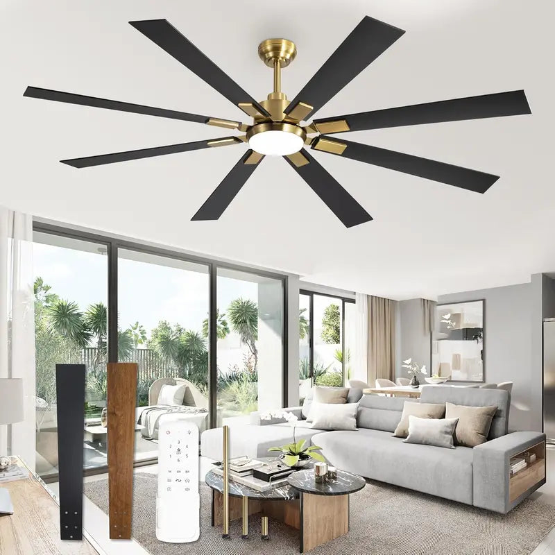 ZMISHIBO 72-Inch Dual-Finish Ceiling Fan with Integrated Light & Remote | Indoor/Outdoor Quiet DC Motor, 6-Speed Reversible, 3-CCT Adjustable Lighting, 8-Blade Modern Design