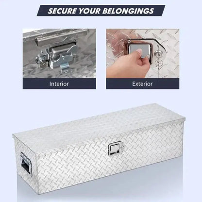 48″ Diamond-Plate Aluminum Truck Bed Toolbox with Internal Shelf  Silver Finish