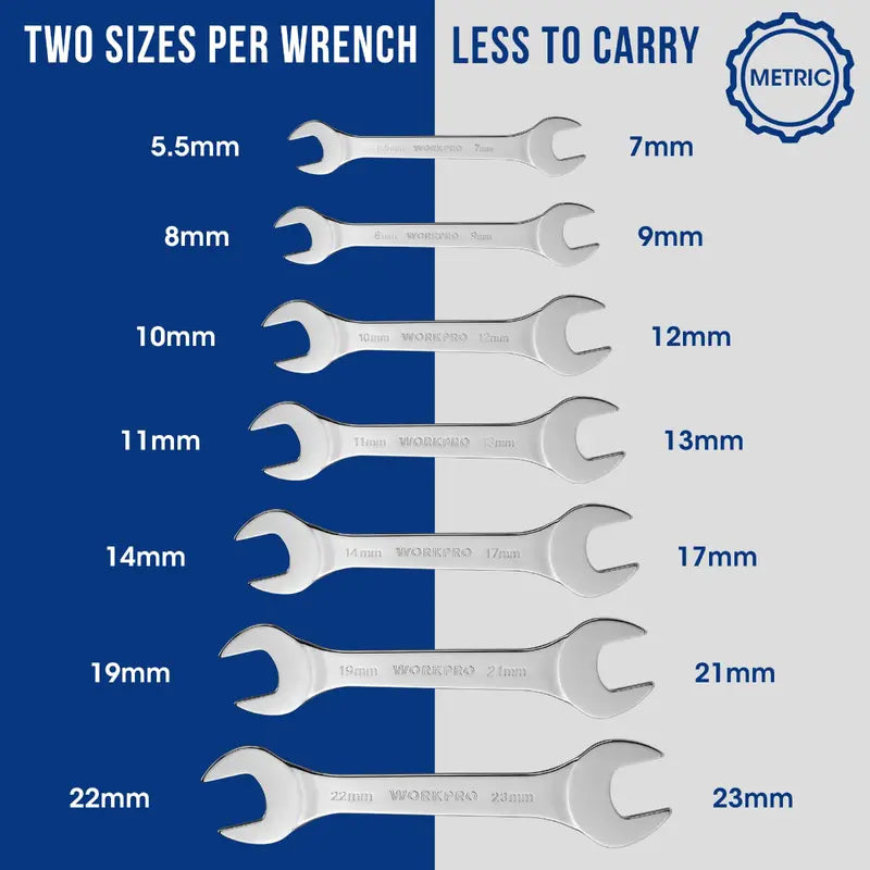 WORKPRO 7-Piece Metric Super-Thin Combination Wrench Set with Roll-Up Pouch