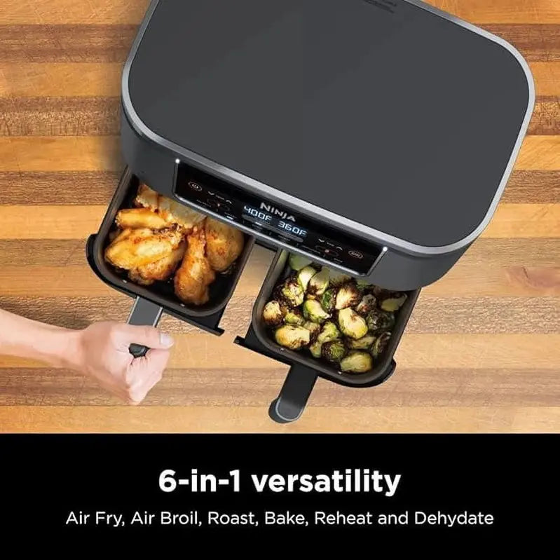 Ninja Foodi DZ201 DualZone Air Fryer  8-Quart 6-in-1 with Independent Baskets & Smart Finish Technology